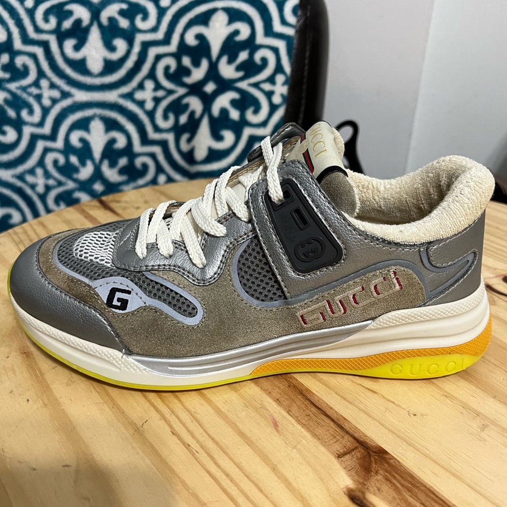 Gucci Green and Silver Sneakers with Velcro Strap